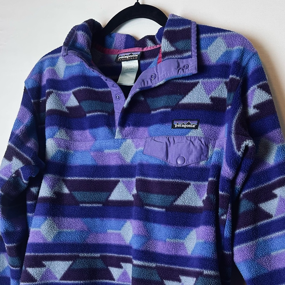 ❗️Patagonia Synchilla Women’s Purple Aztec 80s 1/4 Pullover Size Large Sweater - Picture 3 of 9